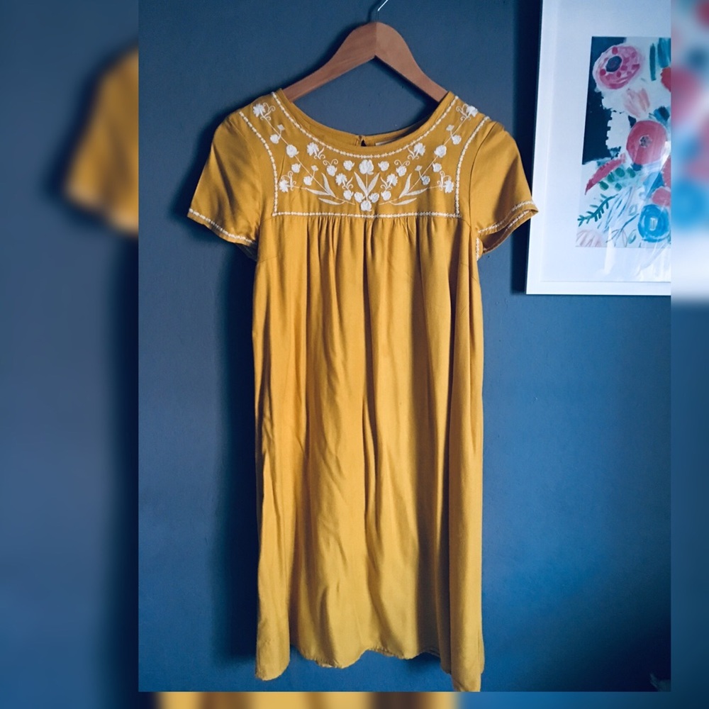 Mustard Floral Embroidered Dress